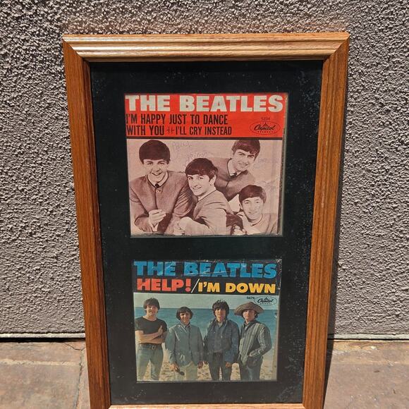 The Beatles Other - Vtg THE BEATLES Framed 45 Vinyl Records